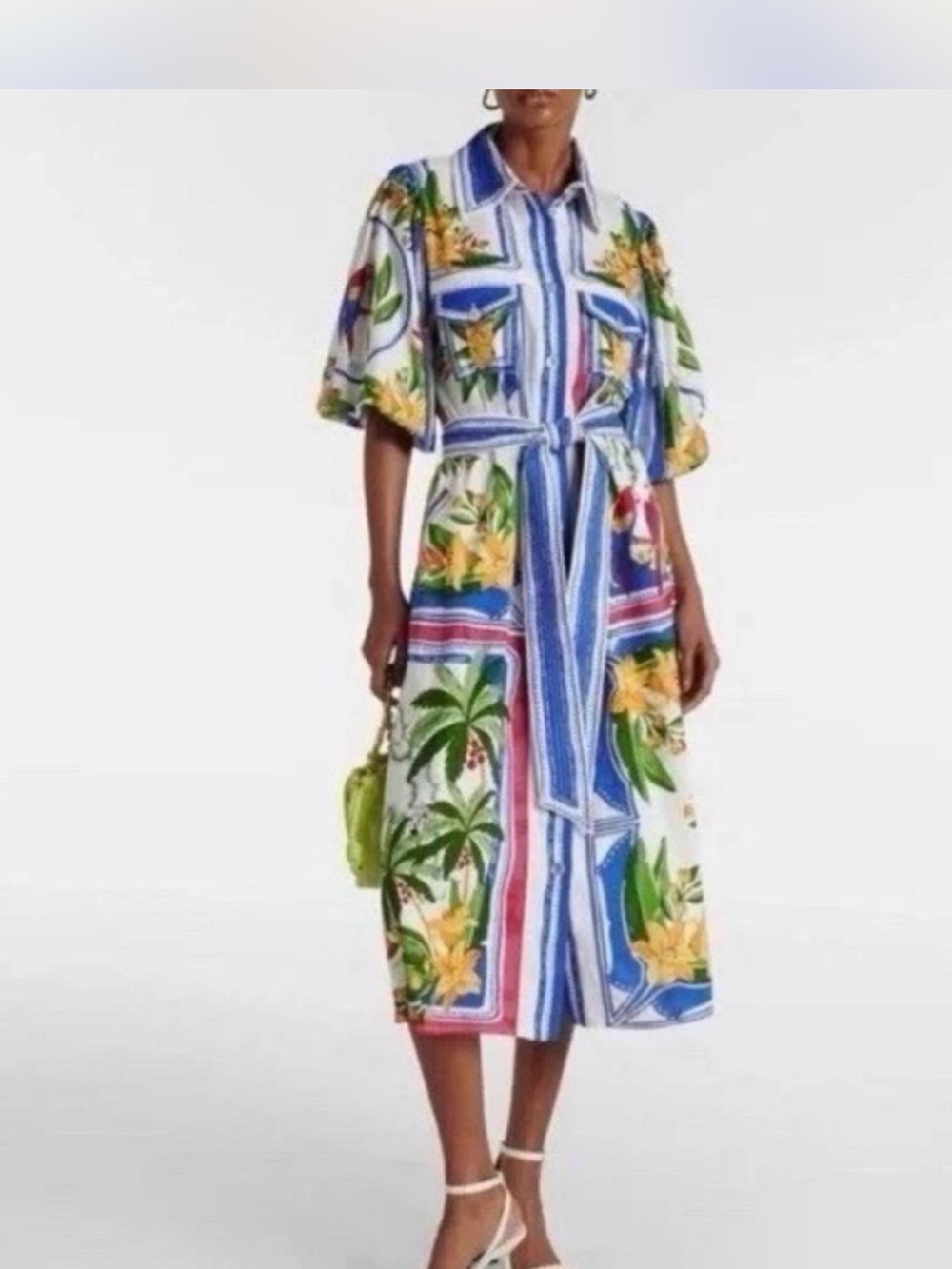 FARM Rio Floral Midi Dress with Blue, Yellow & Green Floral Print - Picture 1 of 6